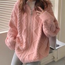 Hooded Knit Cardigan Coat Women's Spring And Autumn Twist Zipper