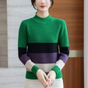 Women's Half Turtleneck Mixed Color Stripe Sweater Pullover