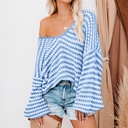 Women's Fashion Casual Wave Striped Puff Sleeve Loose Sweater