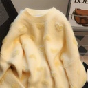 Sweet Loving Heart Beaded Outerwear Sweater Women's Loose Round Neck Design Sense