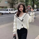 Women's White Knitted Jacket Cardigan Loose All-match