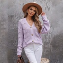 Women's Solid Color Hollow-out Breasted V-neck Knitted Top
