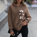 Women's Autumn And Winter Fleece Bear Pocket Brown Hooded Sweater