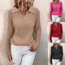 Women's Lapel Solid Color Round Neck Knitted Sweater