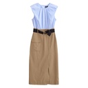 Women's Sweet Fresh Elegant Holiday Wind Belt Belt Contrast Color Midi Skirt Dress
