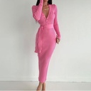 Women's Waist Button Dress Slim Knit Sunken Stripe