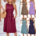 Summer Casual Sleeveless Vest Belt Midi Dress