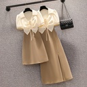 Foreign Style Slim Fitting Short Sleeved Split Dress For Women