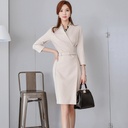OL Professional Temperament V-neck Slim Waist White-collar Slim Dress Women