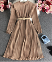 Small Stand Collar Fitted Pleated Chiffon Dress