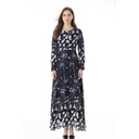 Europe Women Chiffon Long Sleeve Dress Print Large Swing