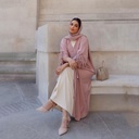 رداء نسائي مفتوح بأكمام مع تصميم خياطة بأسلوب دبي والشرق الأوسط