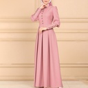 Intellectual Goddess Round Neck Long Sleeves Button Decoration Simple Versatile Cuffs  High Waist Large Skirt Long Skirt Dress
