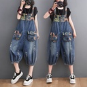 Age-reducing Denim Overalls Shorts Women's Printed Stitching Casual