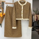 French Lace Splicing Coat Mid-length Skirt Two-piece Set